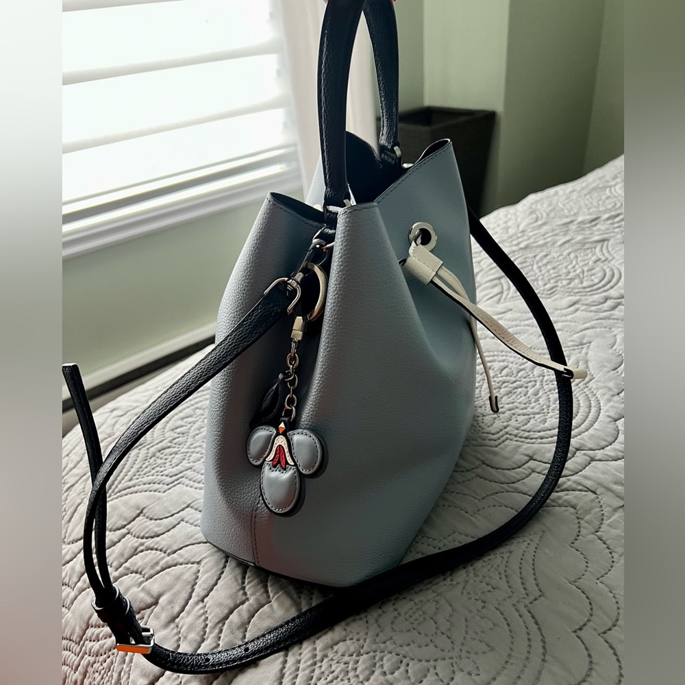 Kate Spade Eva bucket drawstring crossbody blue tote bag